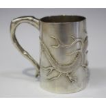 A Chinese silver tankard by Wang Hing, early 20th century, the tapered cylindrical body decorated in