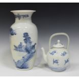 A Japanese Hirado blue and white porcelain vase, late Edo period, the shouldered tapering body and