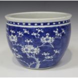 A Chinese blue and white porcelain jardinière, late 19th century, of steep-sided circular form,