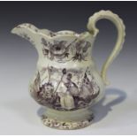 A Staffordshire pottery Union Reform commemorative jug, circa 1832, puce printed with Britannia, a