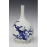 A Japanese Hirado blue and white porcelain sake bottle (tokkuri), Meiji period, the dimpled body