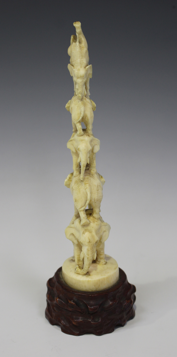 A Japanese ivory okimono figure group, Meiji period, carved and pierced with five balancing - Image 7 of 7