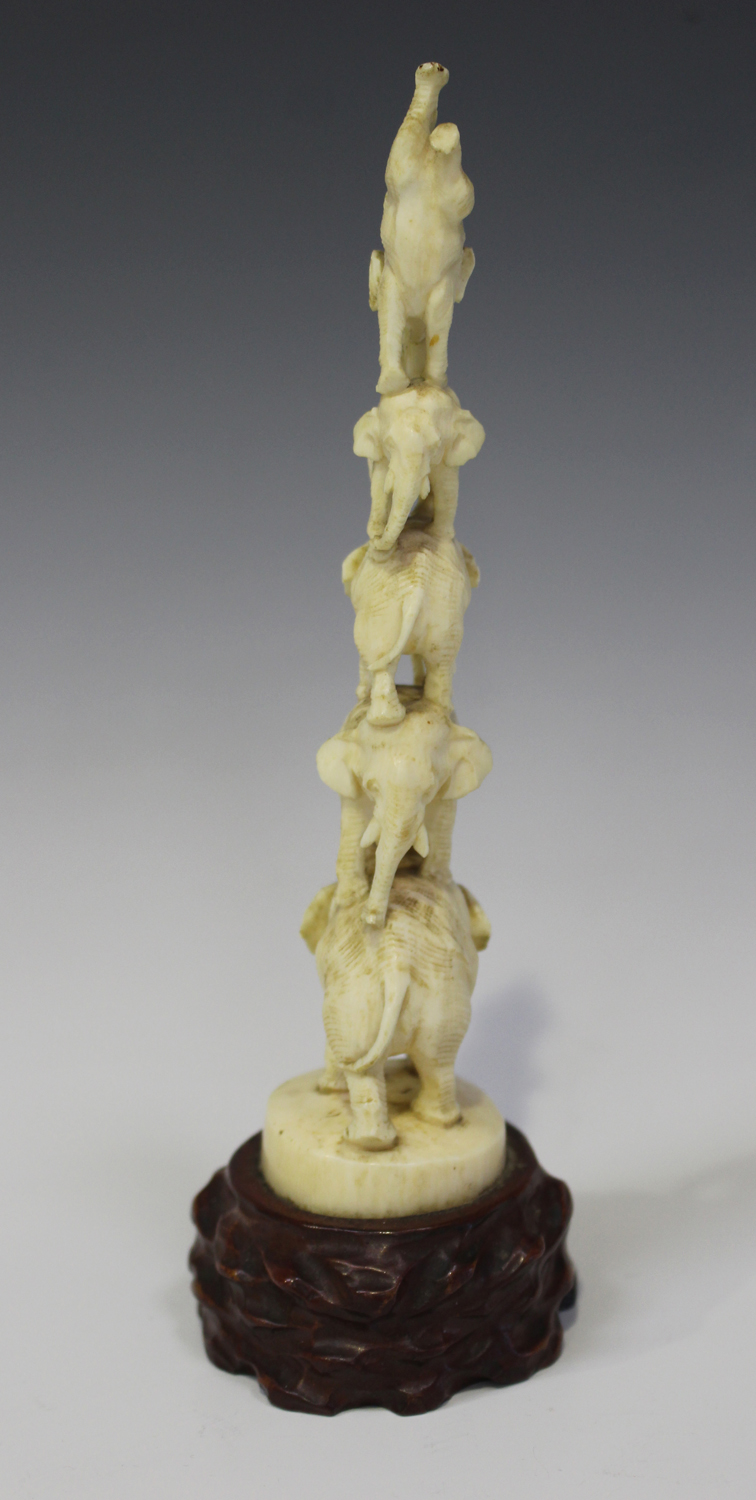 A Japanese ivory okimono figure group, Meiji period, carved and pierced with five balancing - Image 5 of 7