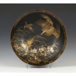 An impressive Japanese inlaid lacquer circular dish, Meiji period, finely lacquered with an eagle