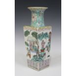 A Chinese famille rose porcelain vase, late 19th century, the square tapering body painted with a