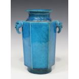 A Chinese turquoise enamelled biscuit porcelain vase, 18th century, of hexagonal form with moulded