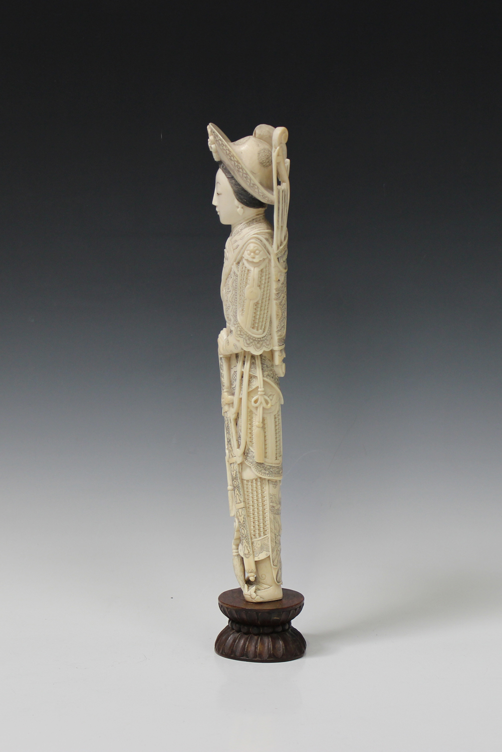 A Japanese carved and stained ivory figure of a female warrior, early 20th century, modelled - Image 13 of 13