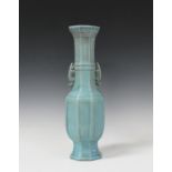 A Chinese turquoise crackle glazed pottery vase, early 20th century, of octagonal baluster form with