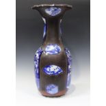 A Japanese lacquered Arita blue and white porcelain vase, Meiji period, the shouldered body and