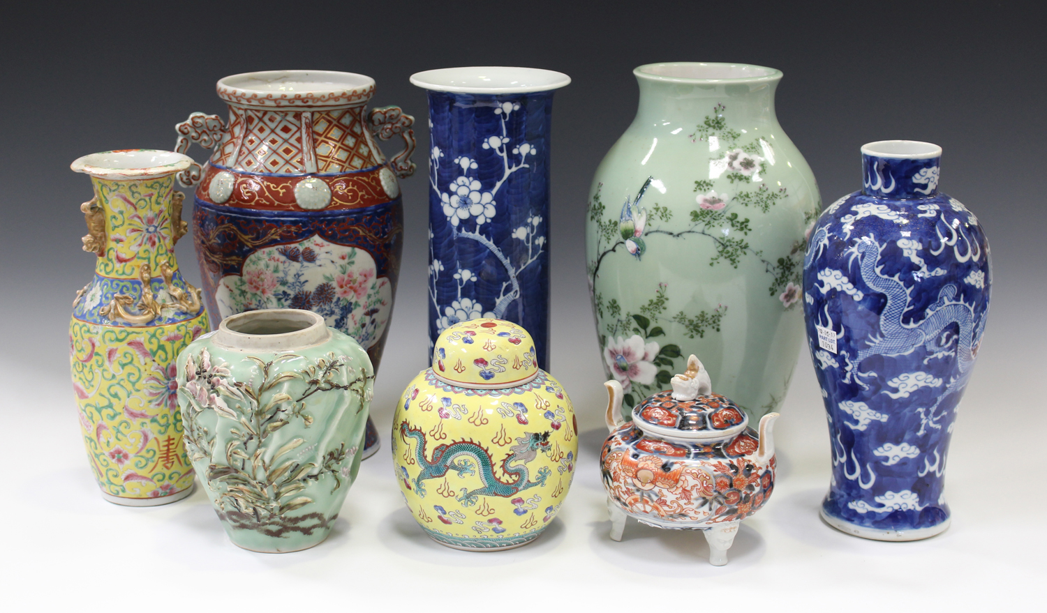 A collection of Oriental porcelain, late 19th century and later, including a Chinese blue and