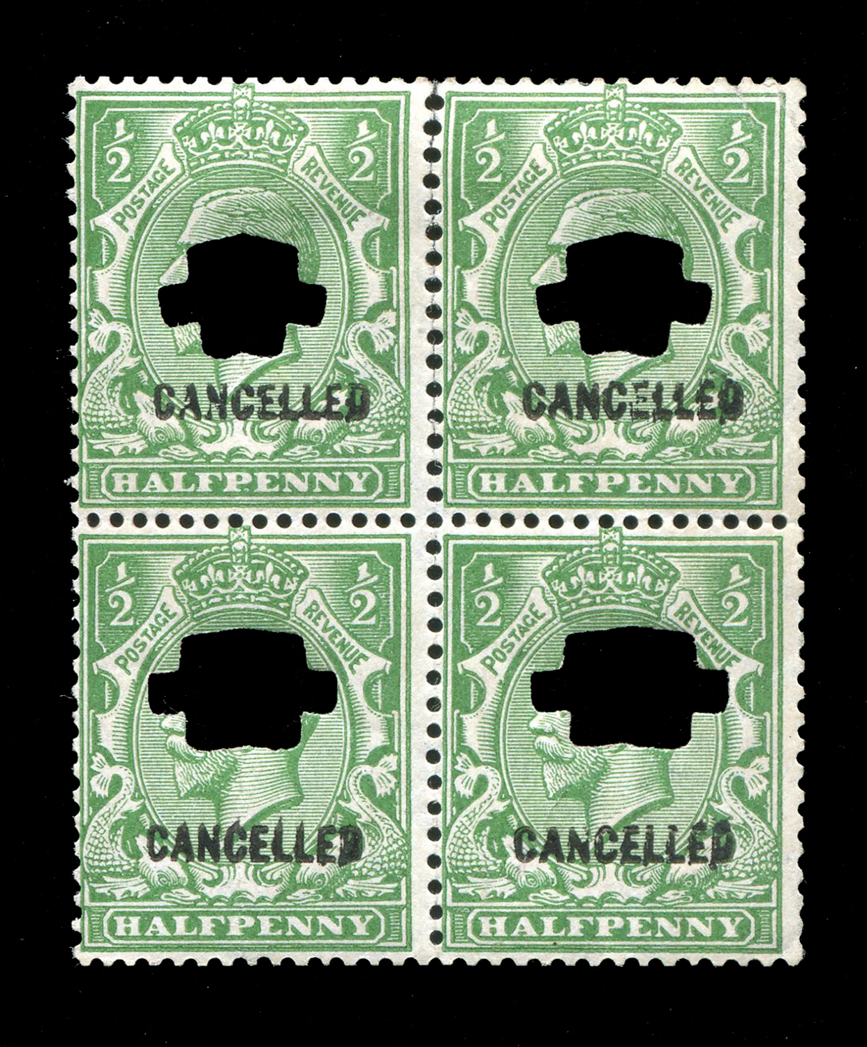 A Great Britain 1924 ½d block of four stamps, 1d block of six 1½d booklet pane with two labels all