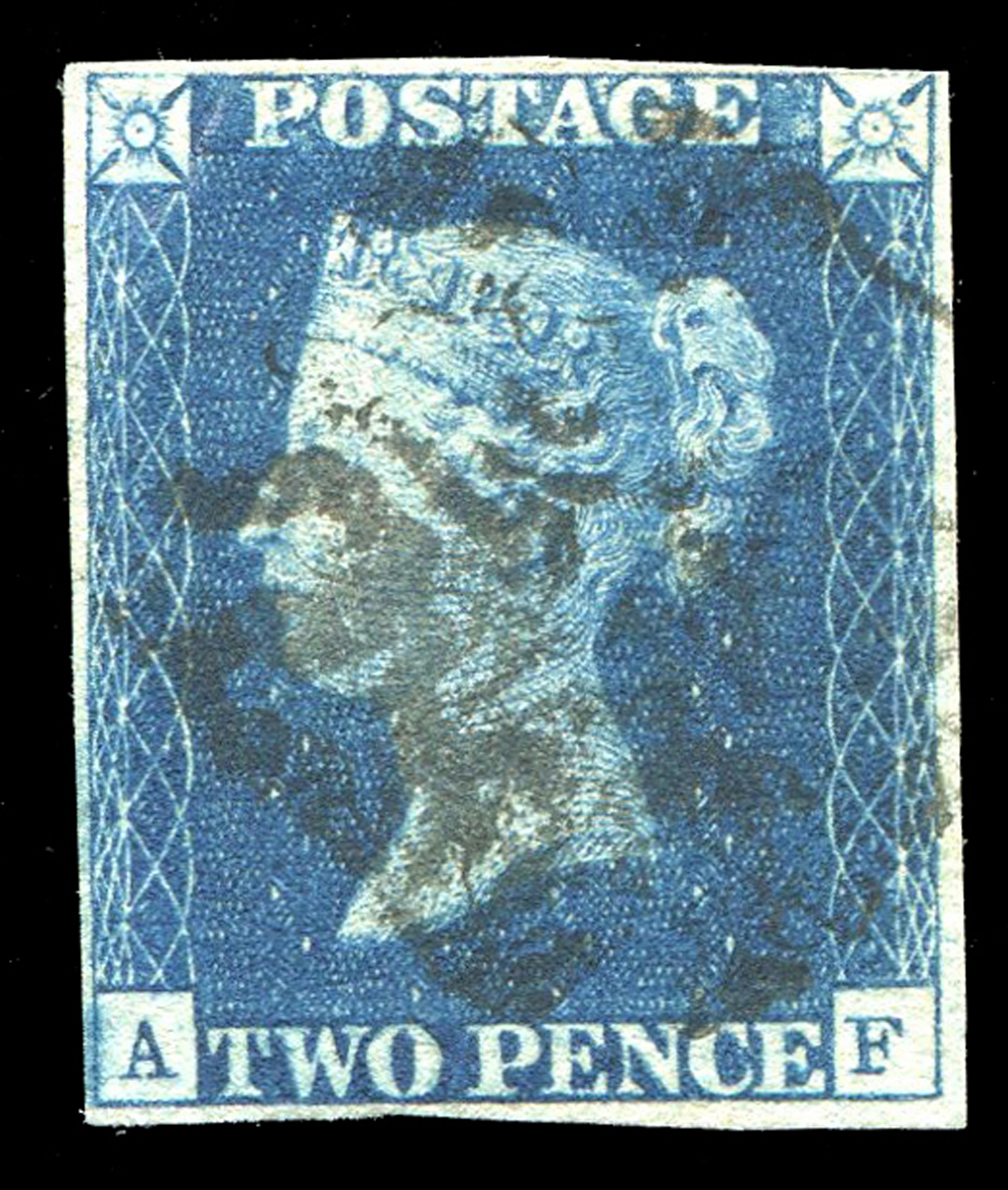 A Great Britain 1840 2d blue stamp, black Maltese cross, just with four margins.Buyer’s Premium 29. - Image 2 of 2