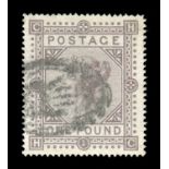 A Great Britain 1878 £1 brown lilac stamp (SG 129) used oval R (registered) cancel.Buyer’s Premium