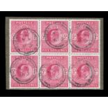 A Great Britain block of six on piece 1912 5 shillings Somerset House printing stamps (SG 318), very