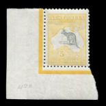 An Australia 1915 5 shillings grey and pale yellow stamp (SG 42C), unmounted mint corner marginal.