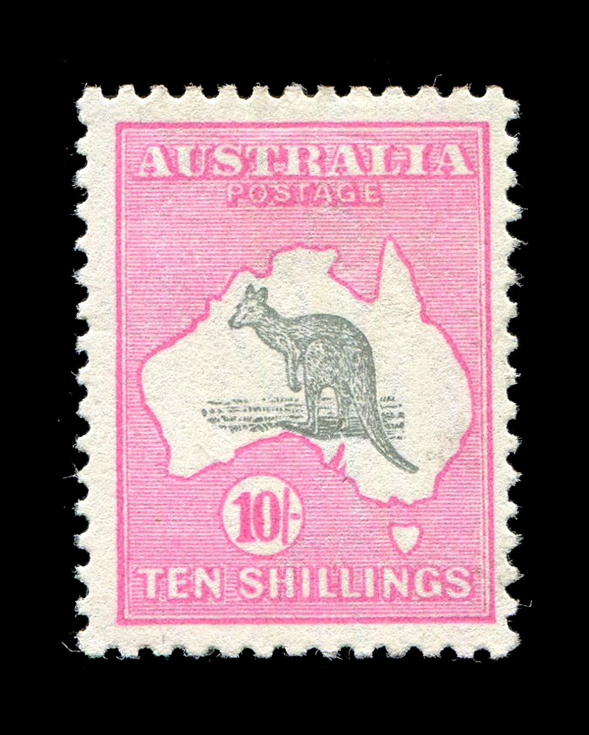 An Australia 1915 10 shillings grey and pale aniline pink stamp (SG 43B), fine mint.Buyer’s