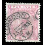 A Great Britain 1882 5 shillings rose plate 4 stamp, used London V.R. scroll.Buyer’s Premium 29.