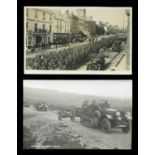 A collection of 14 photographic postcards of Devon, all featuring motor cars and other vehicles,