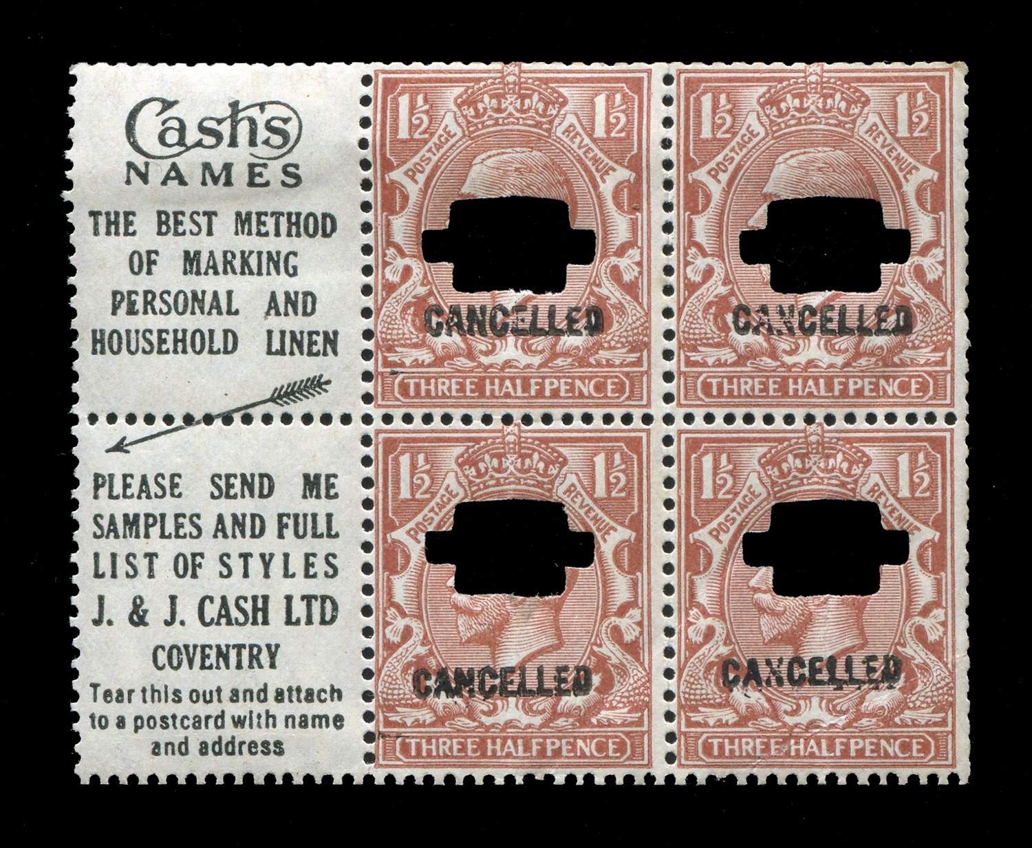 A Great Britain 1924 ½d block of four stamps, 1d block of six 1½d booklet pane with two labels all - Image 3 of 3