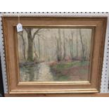 Theodor Eugen Christoph Feucht - Woodland Landscape with River, oil on card, signed recto, inscribed