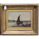 John Muirhead - Harbour Scene with Fishing Boat, early 20th century oil on canvas, signed, 24.5cm