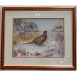 Ian Bowles - Pheasant in a Winter Landscape, 20th century watercolour with gouache, signed recto,