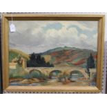 Continental School - Landscape with Bridge, early 20th century oil on canvas, 44.5cm x 59.5cm,