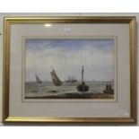 John Francis Salmon - Sailing Vessels in a Stiff Breeze off a Coast, watercolour, signed and dated