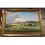 Michael Morris - 'View of Chanctonbury', 20th century oil on canvas, signed recto, titled label