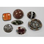A Victorian oval grey banded agate set brooch, probably Scottish, width 5cm, a Scottish silver,