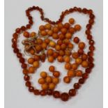 A quantity of vari-coloured mottled opaque butterscotch coloured loose amber beads, gross weight