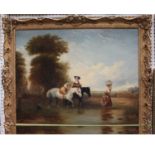 Follower of William Shayer - Horses and Figures crossing a Ford, 19th century oil on canvas, 68cm