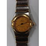 An Omega Constellation steel and gilt lady's bracelet wristwatch, the signed gilt dial with gilt