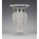 A Lalique frosted and clear glass Versailles pattern vase, post-1945, of baluster form with