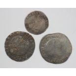 A Mary (1553-1558) hammered silver groat and two Elizabeth I hammered silver shillings, one with