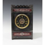 A late Victorian Aesthetic period slate and enamelled mantel clock with eight day movement