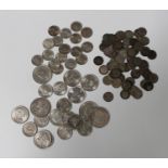 A collection of British pre-decimal pre-1947 silver nickel coins, comprising four half-crowns, six