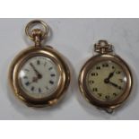 A gold cased, enamelled and rose cut diamond set keyless wind open-faced lady's fob watch with an