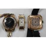 An 18ct two-colour gold rectangular cased lady's wristwatch, the jewelled movement detailed 'Pontiac