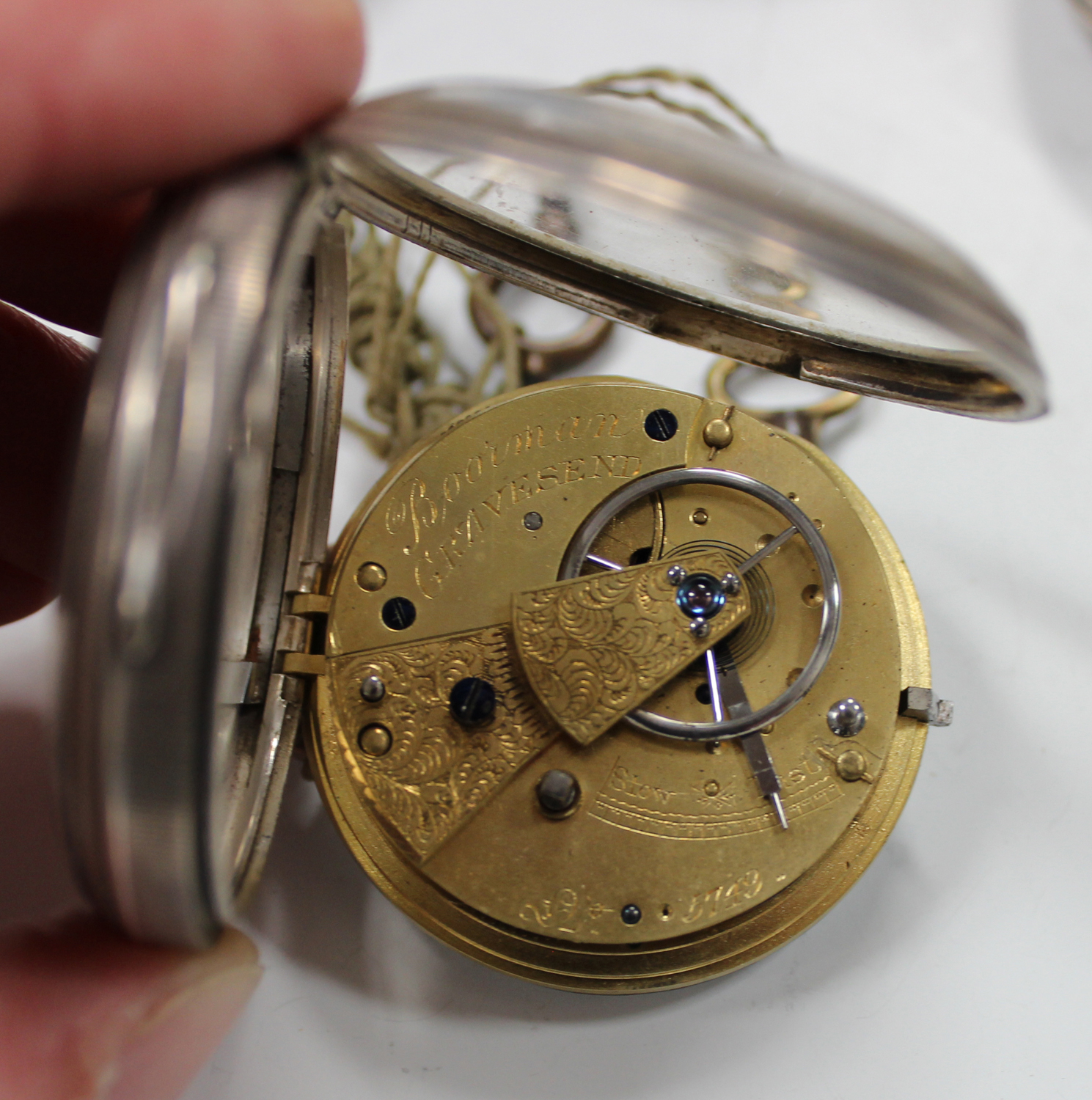 A silver cased keywind open-faced gentleman's pocket watch, the gilt fusee movement with a lever - Image 3 of 3