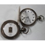 A silver cased keyless wind open-faced digital pocket watch, the jewelled lever movement and the