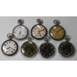 Seven MoD issue base metal cased keyless wind open-faced gentlemen's pocket watches, including two