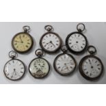A silver cased keyless wind open-faced pocket watch with visible escapement, detailed 'Hebdomas