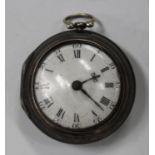 A silver pair cased keywind open-faced gentleman's pocket watch, the gilt fusee movement with a