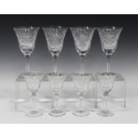 Seven Royal Brierley Fuchsia pattern wine glasses and four sherry glasses, six Stuart Ellesmere