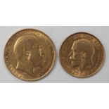 An Edward VII sovereign 1907 and a George V half-sovereign 1913.Buyer’s Premium 29.4% (including VAT