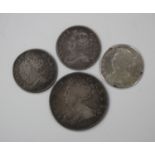 A Queen Anne half-crown 1707 Edinburgh Mint, two Queen Anne one shillings, 1709 and 1711, and a