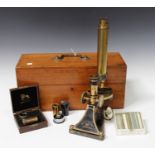 A late 19th century lacquered brass monocular folding microscope by R. & J. Beck, number '5377',