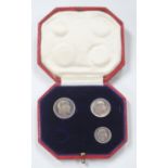 An Edward VII Maundy set 1907, comprising fourpence, threepence and twopence (penny lacking), in a