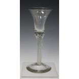 An airtwist stem wine glass, mid-18th century, the bell shaped bowl raised on a multi-series